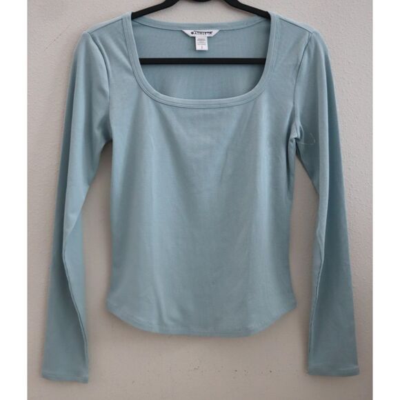 Athleta 415567-06 Women Sz S Seafoam Green Signature Rib Square Neck L/S Top - Picture 1 of 4